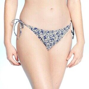 Xhilaration Blue White Floral String Bikini Bottom Swimsuit